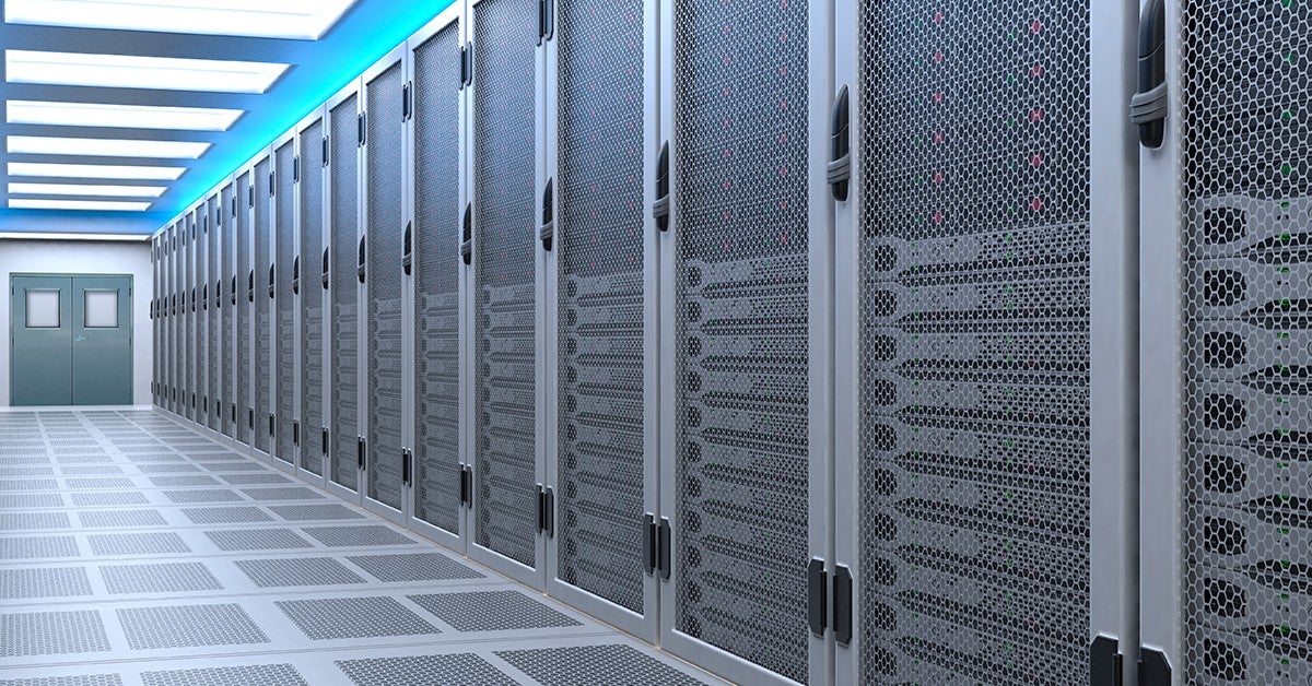 Row of computer servers in data centre