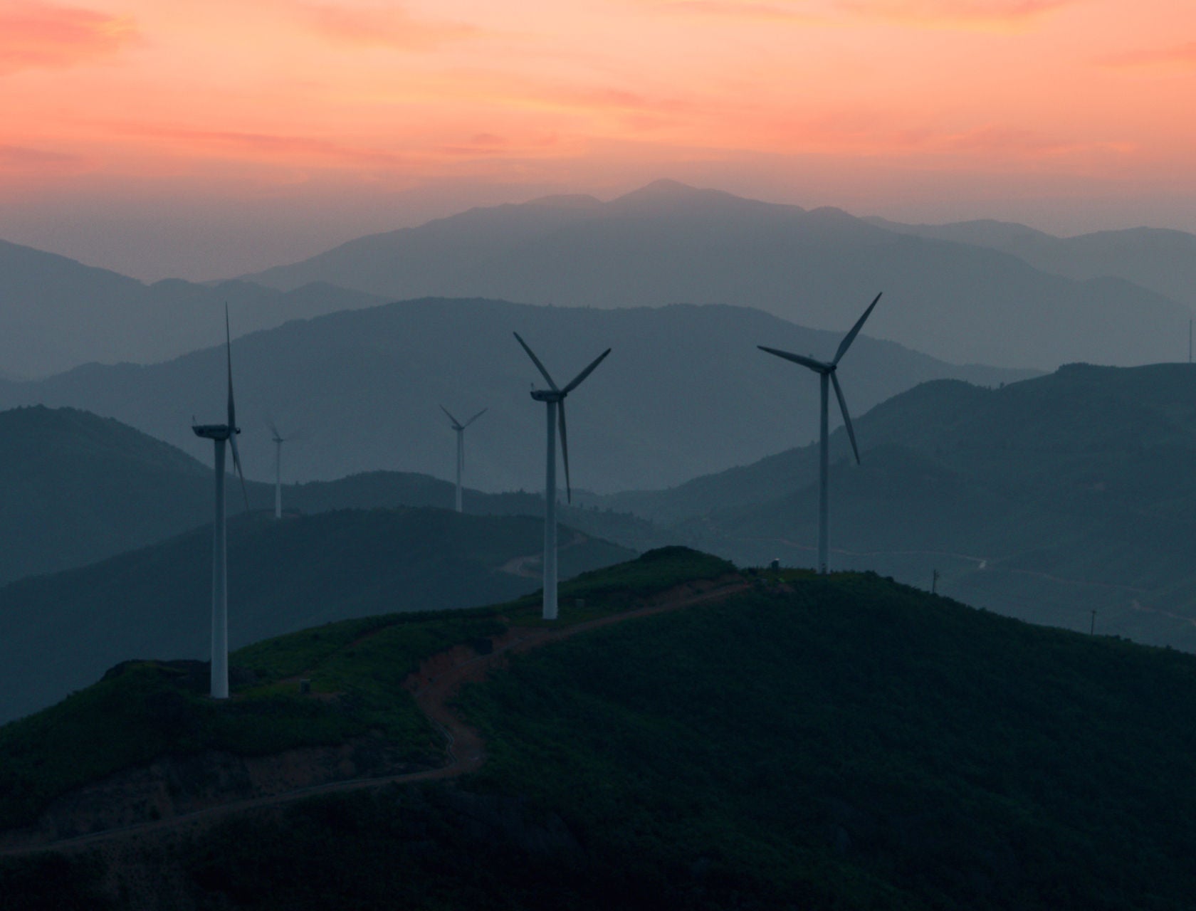 windmills at sunrise