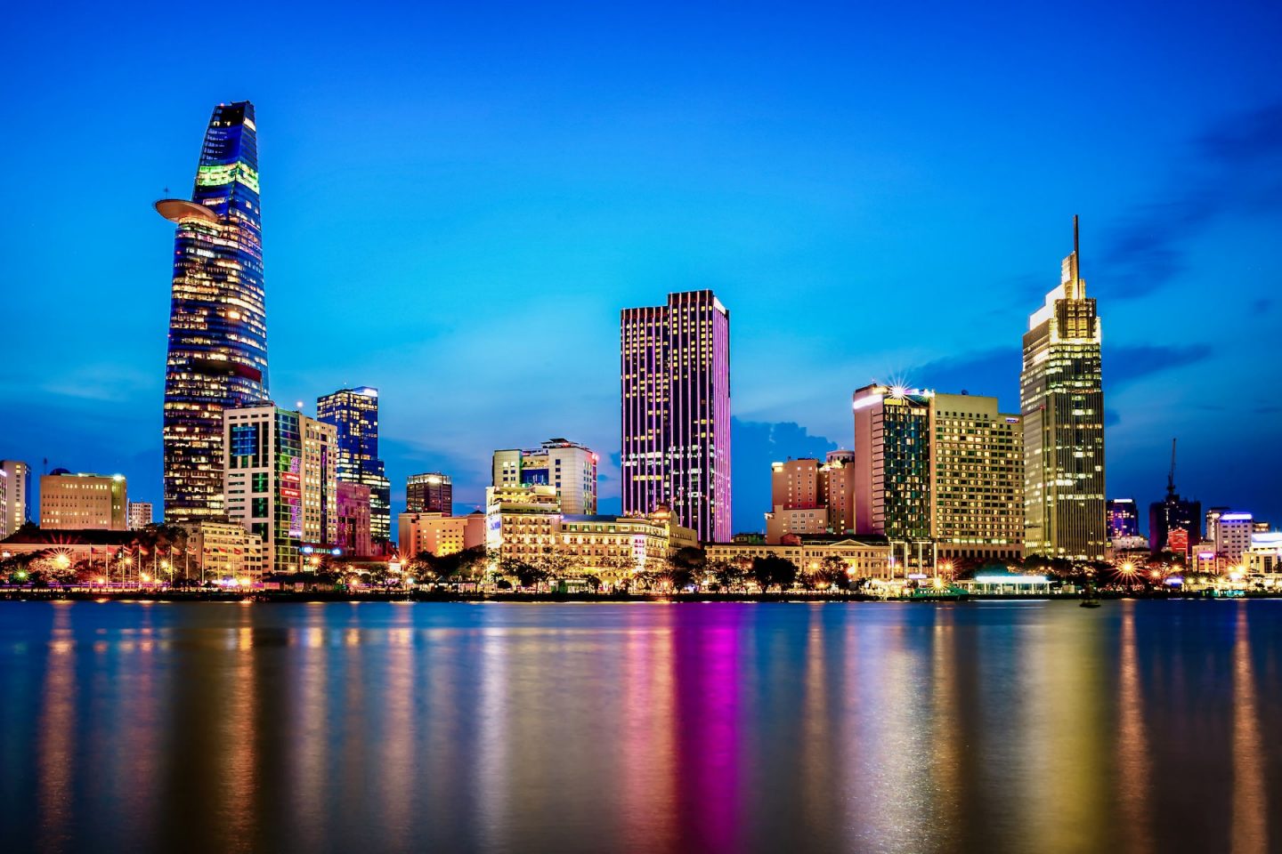 Ho chi minh city at night in Vietnam.