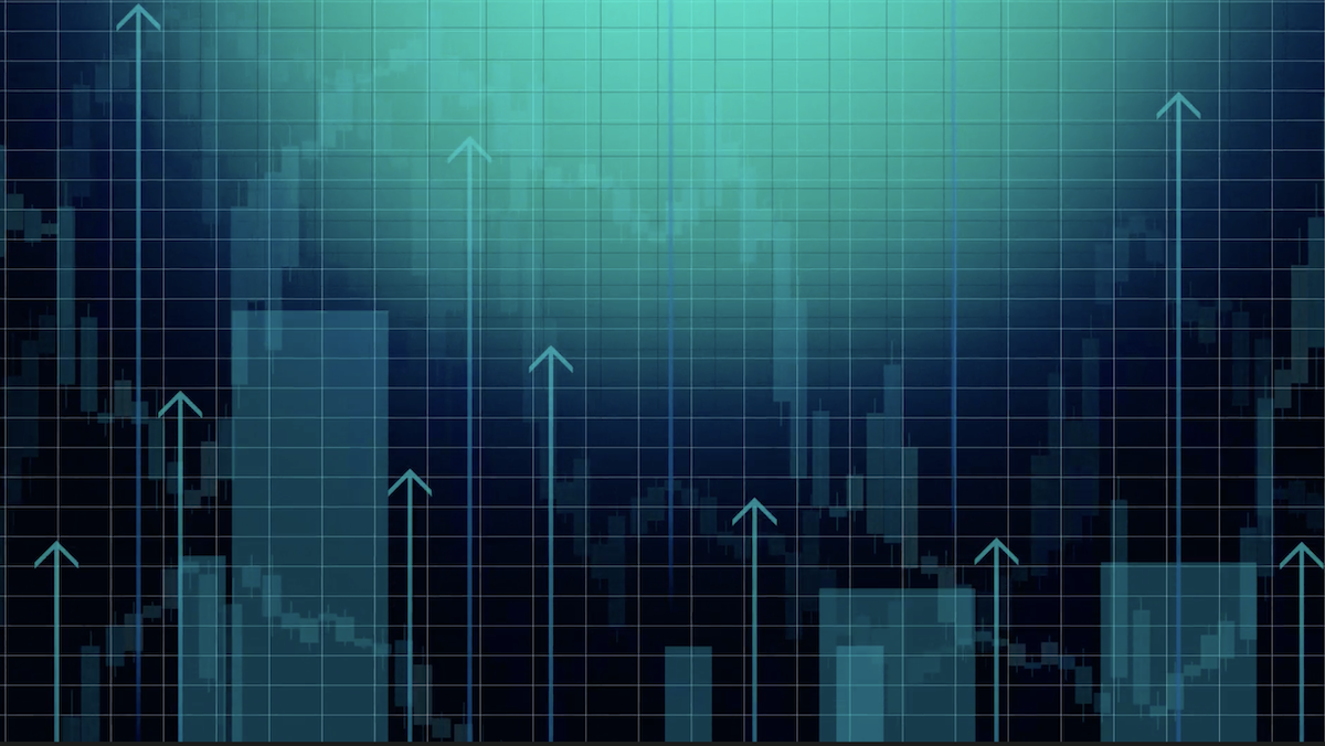 abstract teal chart with arrows pointing up
