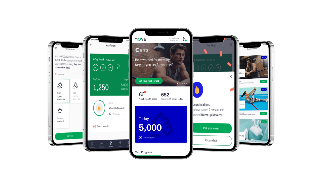 ManulifeMOVE customers can select access to Centr as a reward, once they have achieved a series of seven 'Self-Set Target' challenges